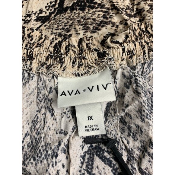 Ava & Viv Womens Plus Size Tan Snake Print Long Sleeves Blouse Tie-Neck Top - Picture 11 of 11
